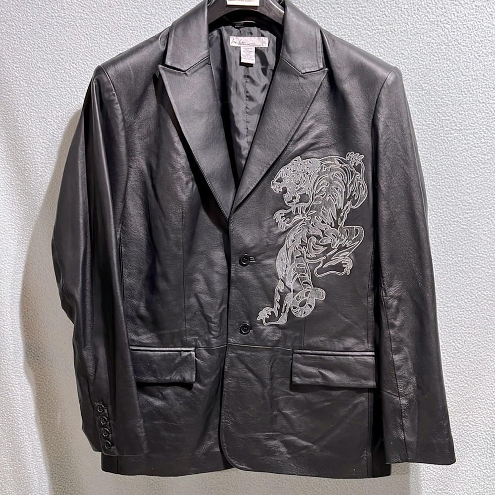 New Black Embroidered Shanghai Leather Blazer/Jacket F712